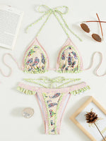 Floral Printed Halter Ruffled Frilled Bikini Women Swimwear Female Swimsuit Two-pieces Bikini set Thong Bathing Suit Swim Lady