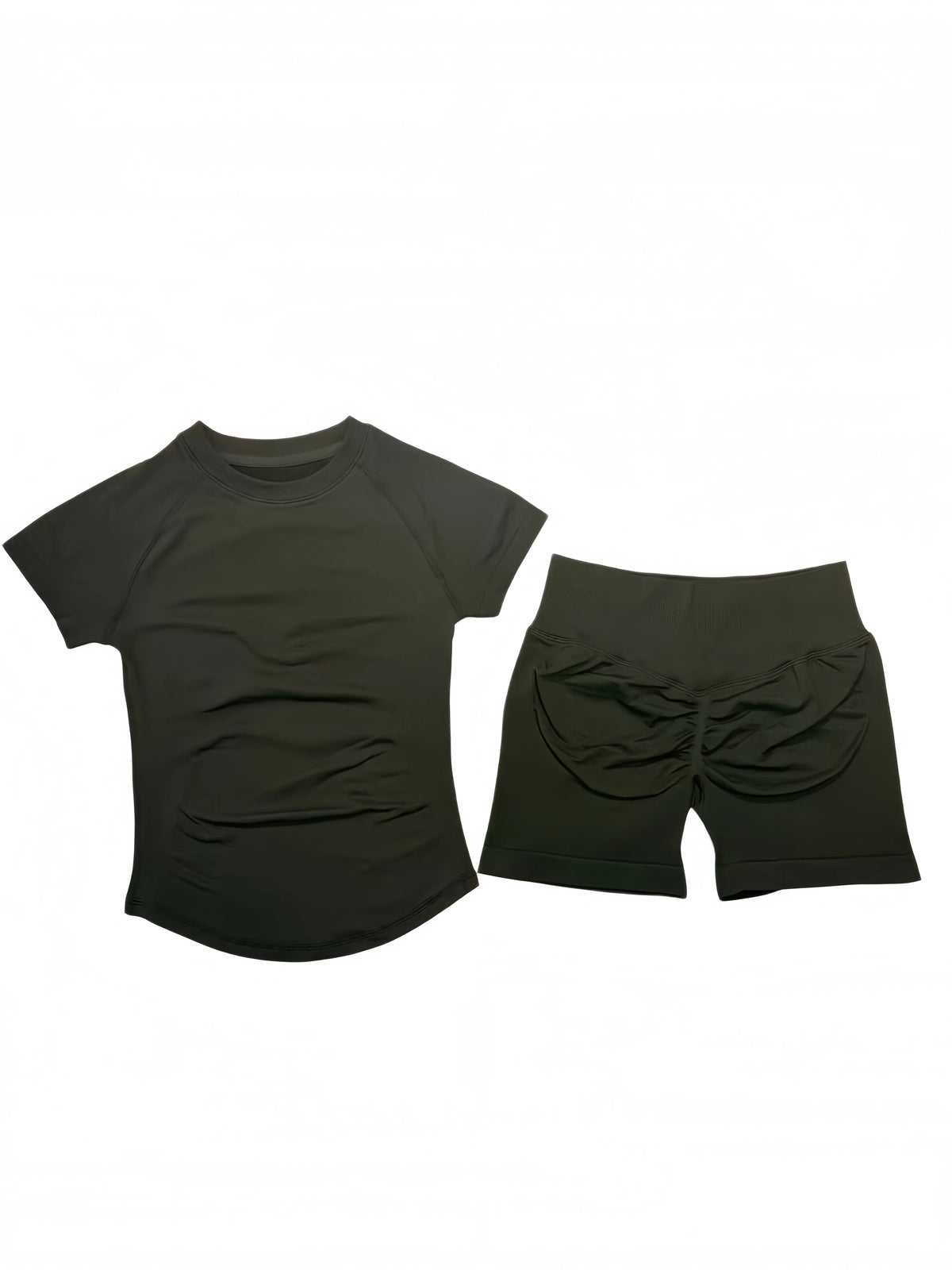 DFTLF Women 2PCS Seamless Yoga Suit Short Sleeve Top High Waist Shorts Quick Dry Breathable Gym Fitness Running Workout Sport