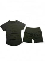 DFTLF Women 2PCS Seamless Yoga Suit Short Sleeve Top High Waist Shorts Quick Dry Breathable Gym Fitness Running Workout Sport