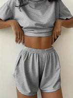 2026 New Women's Striped Pajama Set Summer Short-Sleeved T-Shirt and Shorts 2-Piece Set Home Wear Casual Loose Round Neck Pajama