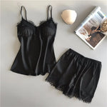 Women Summer Sleepwear Sexy Lace Satin Pajama Sets Lingerie Nightwear Sleeveless Tops+Shorts 2 Pcs Sets Loungewear