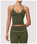 Summer Back I Shaped Sports Bra Sexy Deep V Neck Contrast Color Slimming Yoga Tank Top Outdoor Workout Fitness Gym Running Vest