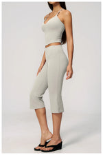 Summer New Yoga Clothing Women Solid V Neck Slim Sports Tank Top Athletic Wear High Waist Butt Lift Mid Pants Gym Fitness Suits