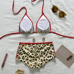 Leopard Number Print Swimwear Sexy Triangle String Halter Bikinis Sets Low Waist Bottoms Shorts Swimsuit Women 2026 Bikini Mujer