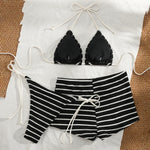 Sexy Striped Bikini 2025 Women Swimsuit Three Pieces Swimwear Female Thong Bikinis Set Swimming Bathing Suits Shorts Biquini