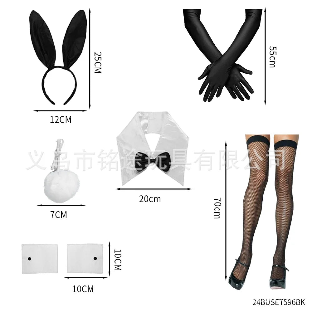 Easter Bunny Girl Cosplay 3-Piece Prop Set - Satin Headband Fluffy Rabbit Tail for Halloween Christmas