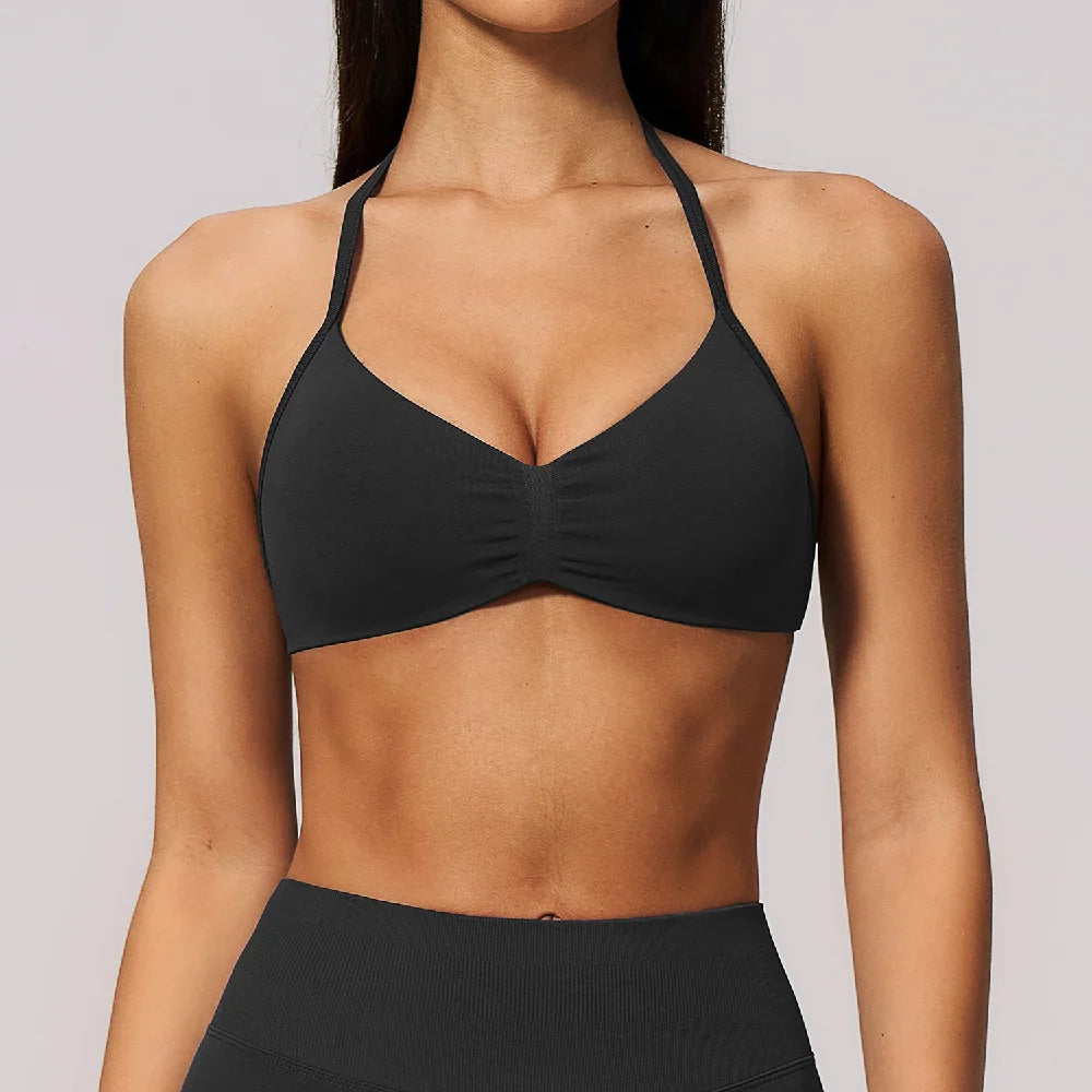 Women's Seamless Halter Yoga Bra Open Back Fitness Sport Underwear Shockproof Push-up Runnings Crop Top Female Workout Underwear