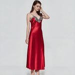 Women's Satin Lace Nightgown Spaghetti Strap Sleeveless Slip Dress Soft V Neck Maxi Sleepwear Silky Chemise Nightdress