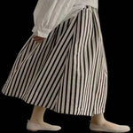 Retro Chic Solid Color Striped Skirt For Women In Summer, High Waisted And Slimming A-line Mid Length Umbrella Skirt Casual OHS8