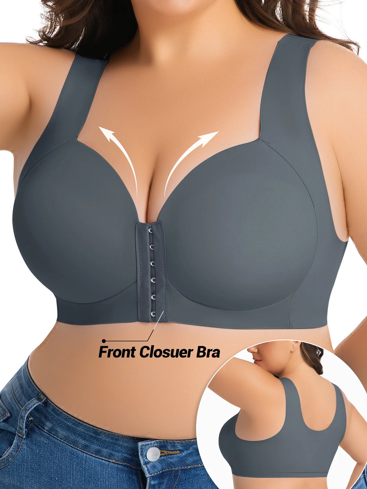 Women's Bra Plus Size Wireless Front Closure Seamless U-Back Fixed Cup Breathable Lingerie