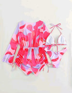 2024 New Swimsuit 3 Pcs Set Thong Bikini with Rompers Womens Jumpsuit Beach Wear Print Swimwear Sexy Bathing Suit Pool Beachwear