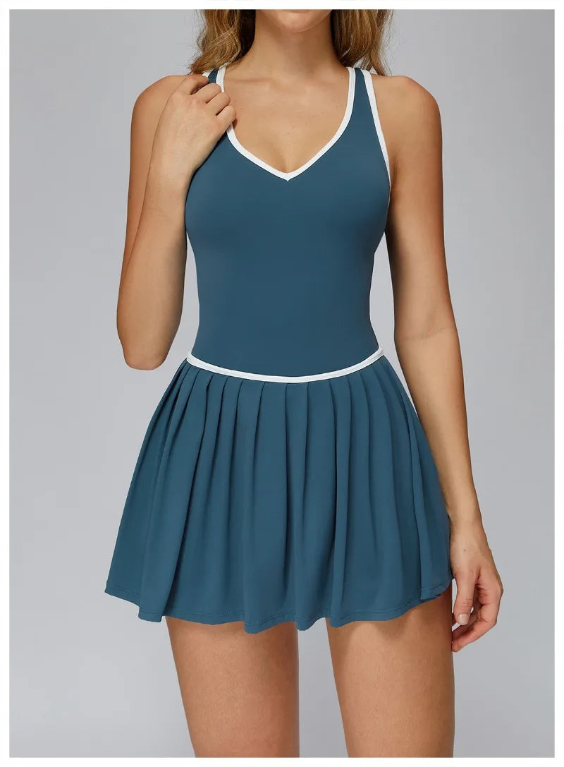 Women's Nude Yoga Clothes Beautiful Back and Slim Fit Two Anti Glare Dresses Outdoor Sports Running and Leisure Fitness Clothes