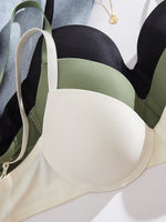 3Pcs Solid Women's Underwear Set Everyday Push up Bra Basic Underwire Bras Supportive and Comfortable Unpadded Women's Bra