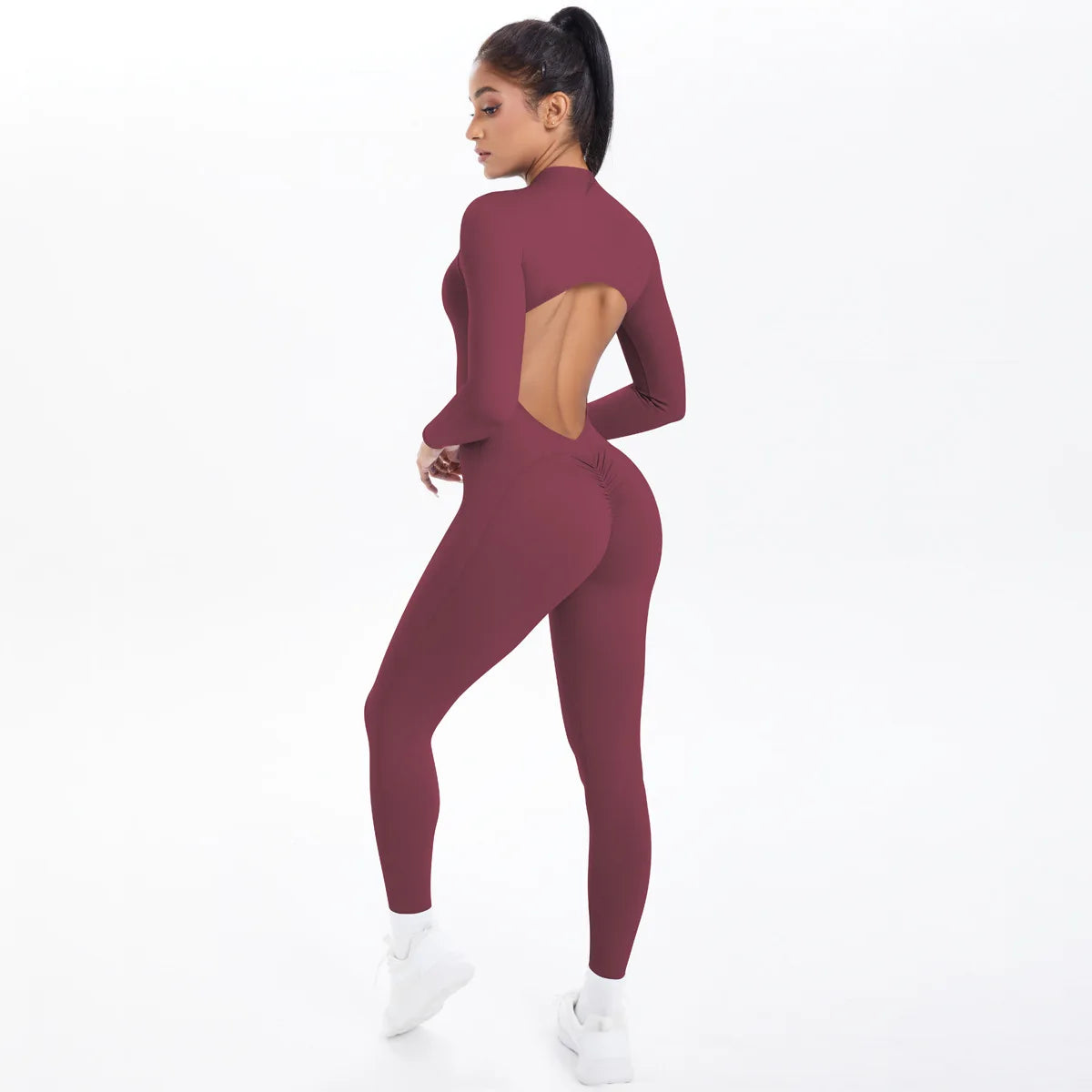 Women's Seamless Yoga Jumpsuits Sports Fitness Zipper Open Beauty Back Hip-lifting One-Piece Running Training Workout Bodysuits