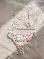 Women's Erotic Lingerie Bra Brief Set Bowknot Sexy Deep V Wire Free Lingerie Underwear Two Piece Female Cute Pajamas Kitts Suit