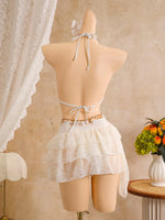Sexy White Lace Bikini Set 2026 Women Beach Starfish Push Up Bra Swimsuit Holiday Bathing Suit Pleate Cover Up 3 Piece Swimwear