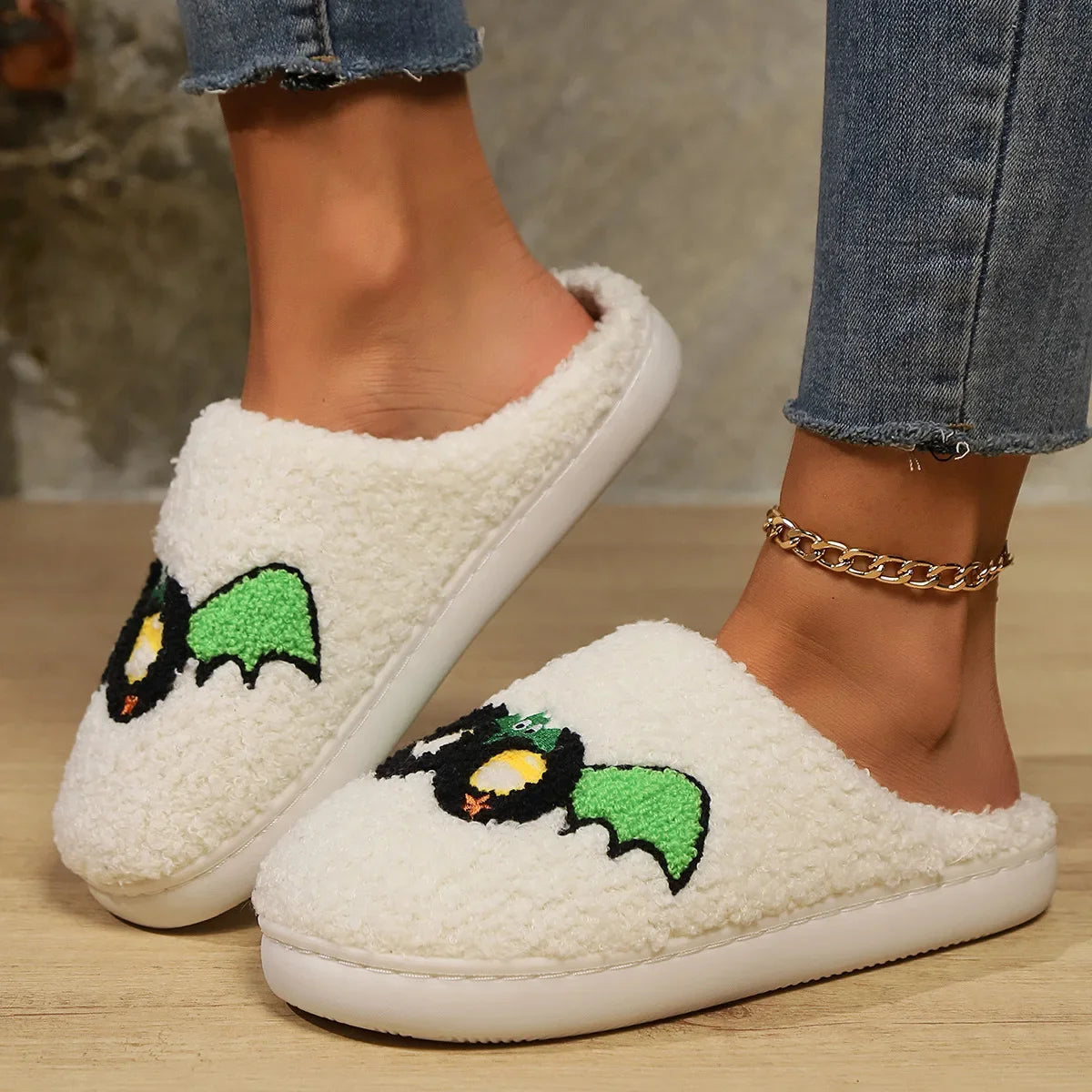 Women Cartoon Plush Slippers Winter 2024 Halloween Style Non Slip Warm Winter Home Slippers Ladies Casual Soft Sole Cotton Shoes