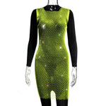XS-2XL 15 Colors Rhinestones Fishnet Dress O-Neck Grid Swimsuit Bikini Cover Up Beach Pool Party Cover-ups for Swimwear Women