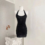 2026 Spring New Sexy Shinestone Halter Neck Backless Slim Fit Waist-Cinching Bodycon Dress Pure Desire Charming Pure Desire FJZ8