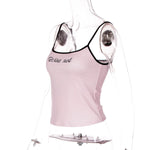 FDYOUI Y2K Camisole Tops for Women Spaghetti Strap Letter Print Pink Corset Y2K Streetwear Girls Backless Cropped Tank Top Black
