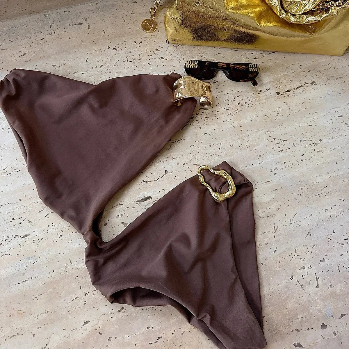 Asymmetric One Shoulder Metal Ring Women Swimwear One Piece Swimsuit Female High Cut Monokini Bather Bathing Suit Swim Beachwear