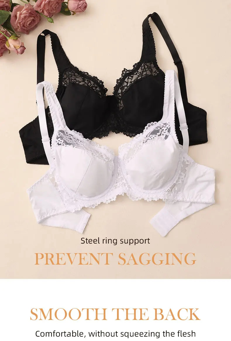 3 Pcs Elegant Lace Bra Non-Padded, Floral Pattern Women's Bras Sexy Lingerie BH Top Brassiere Underwire Plus Size A B C D E Cup