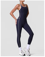 High Stretch Body Shaping Yoga Jumpsuit Women Black Patchwork Hollow Out Back Cross Fitness Sports One Piece Workout Bodysuits