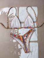 New Bikini Woman Sets Triangle Top Tie Side Bottom Bikinis Crochet Set Swimwear Multicolor Two Piece Swimsuit Women's Beach Wear