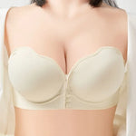12CM Extreme Push Up Strapless Bra, Front Closure Anti-Slip Invisible Hand Cup for Small Chest, Seamless Adhesive T-Shirt Bra