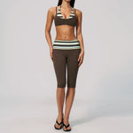 Summer Polka Dot Yoga Sets Women Hanging Neck Shockproof Sports Bra Fitness Suit Folding High Waist Mid Pants Gym Tracksuit