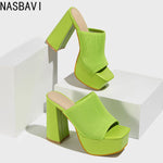 NASBAVI Summer Knitting Yarn Pleated Platform Rome Shallow Thick Bottom Peep Toe Thin Heels Women Sandals Slip-On Party Shoes