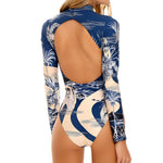 2024 Women One Piece Swimsuit Surfing Sport Swimsuit Long Sleeves Swimwear Print Monokini Bathing Suit Tropical Bodysuit Female