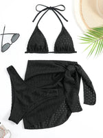 2026 New 3 Pieces Set Swimsuit Women Thong Swimwear Sexy Micro Bikini Set With Sarong Skirt White Beachwear Bathing Suit Pink