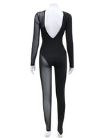 AHAgaga Winter Sexy See Through Mesh Rompers Women Jumpsuits Fashion O-Neck Zipper Skinny Slim Jumpsuit Woman Midnight Overalls