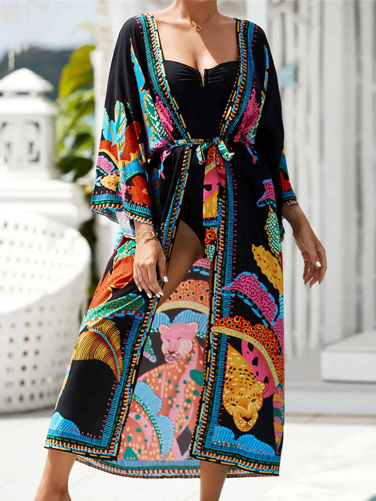 13 Colors Printed With Belt Crochet Knitted Tunic Beach Dress Beach Wear Beachwear Beach Cover Up Cover-upsFemale Women V7201