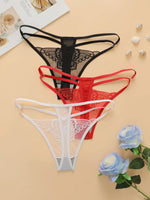3 pieces of lace transparent multi-color combination high-quality butterfly embroidery thong sexy low waisted thong C304