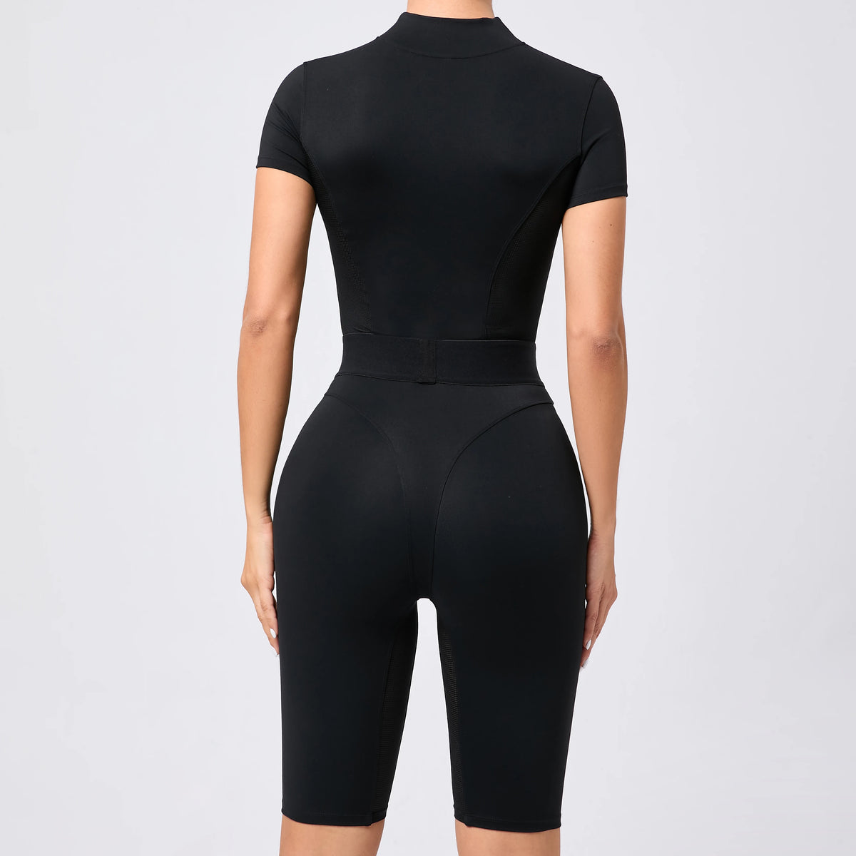 Women's One-Piece Suit Zipper Short Sleeve Gym Push Up Workout Clothes Fitness Short Bodysuit Sportswear Jumpsuits