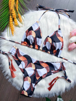 Sexy print women's bikini swimsuit split set with straps and tassels 2-piece set for summer beach swimsuit