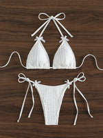 2026 New Solid White 2 Piece Swimsuit Sexy Bow Push Up Bra Triangle Bikini Set Beach Lace-up Thong Bathing Suit Micro Swimwear