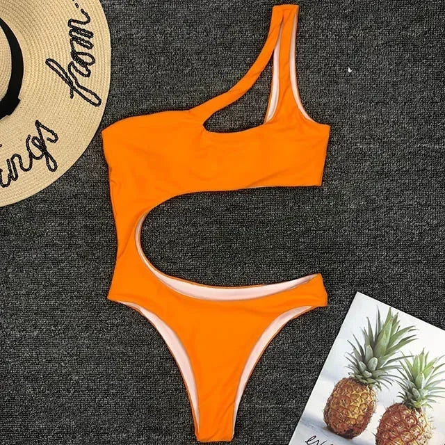 2026 Asymmetric One Shoulder Women Swimwear One Piece Swimsuit Female Monokini Bather High Cut Out Bathing Suit Swim Bodysuit