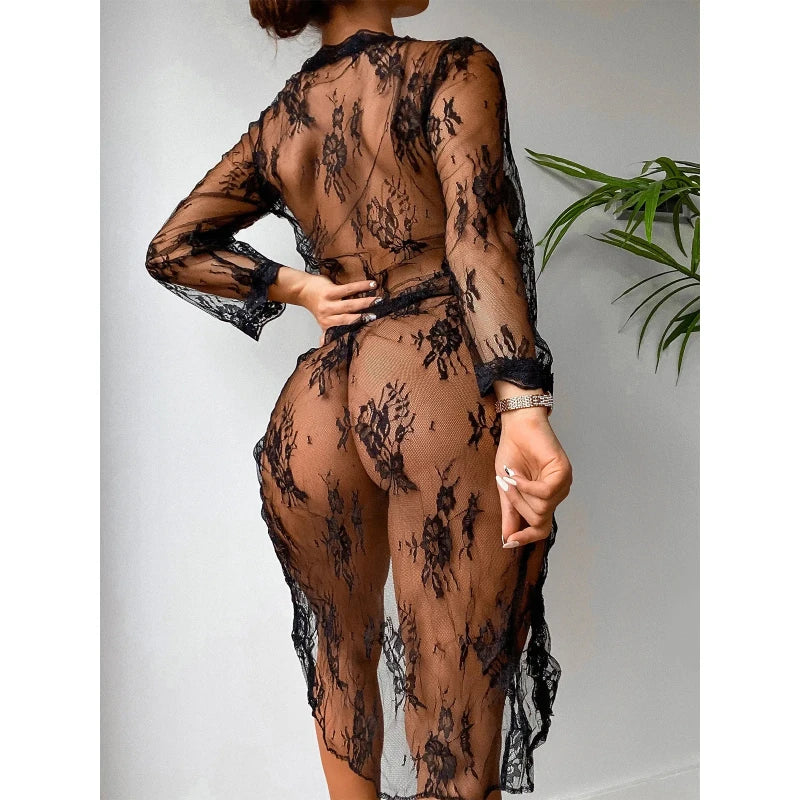 New Long Underwear Women Ball Gowns Sexy Chemise SeeThrough Nightgown Erotic Transparent Lingerie Exotic Temptation Loungewear