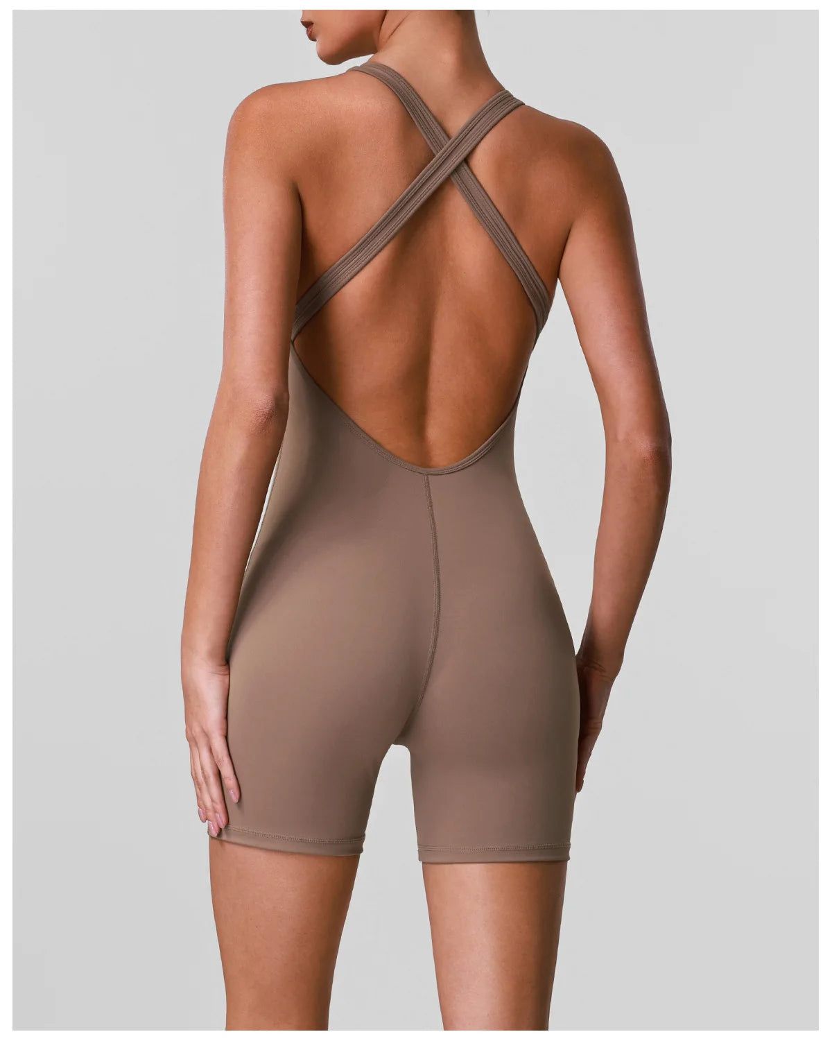 Cross Back V-neck Short Yoga Jumpsuit Women Quick Drying Solid Sleeveless Sports One Piece Suit Outdoor Recreation Bodysuits