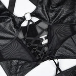 Toucheart Erotic Lingerie New High-quality Leather and Fabric Spliced mesh Sexy Strap Cross Halter Neck Sexy Hot Underwear Set