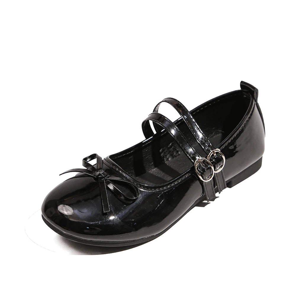 Women Bow Mary Jane Flats Double Strap Buckle Round Toe Patent Leather Sweet Retro Ballet Dress Shoes Multi‑color