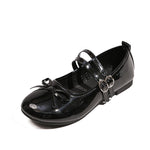 Women Bow Mary Jane Flats Double Strap Buckle Round Toe Patent Leather Sweet Retro Ballet Dress Shoes Multi‑color