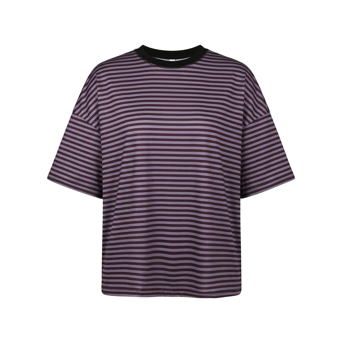 Summer Women's Loose T-shirt Casual Stylish Striped Crew Neck Short Sleeve Drop Shoulder Tee Tops