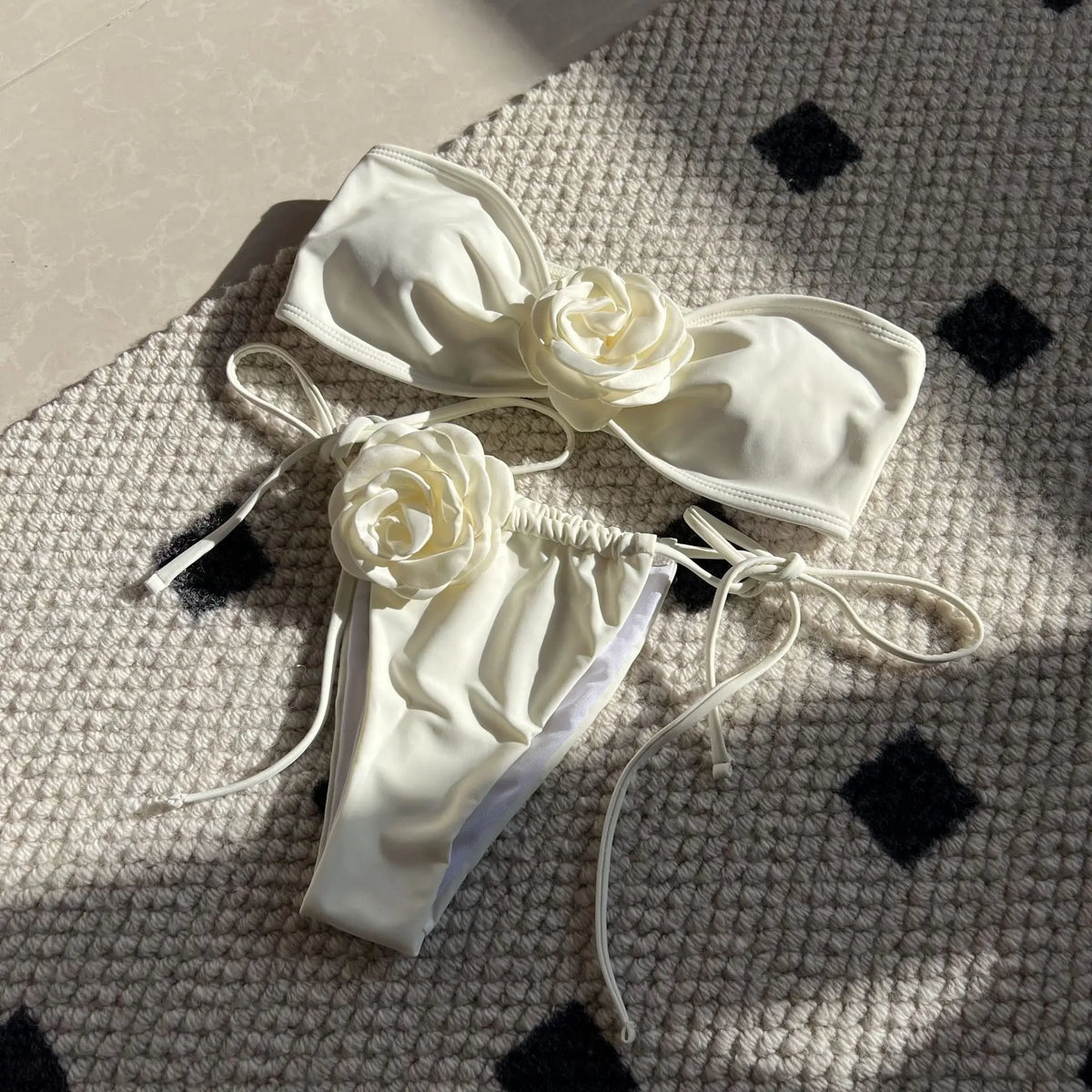 DEKA Brazilian Sexy 3D Flower Two Pieces Bikini Set Bandeau Swimsuit Women Swimwear Female Separate Biquini Beach Bathing Suit