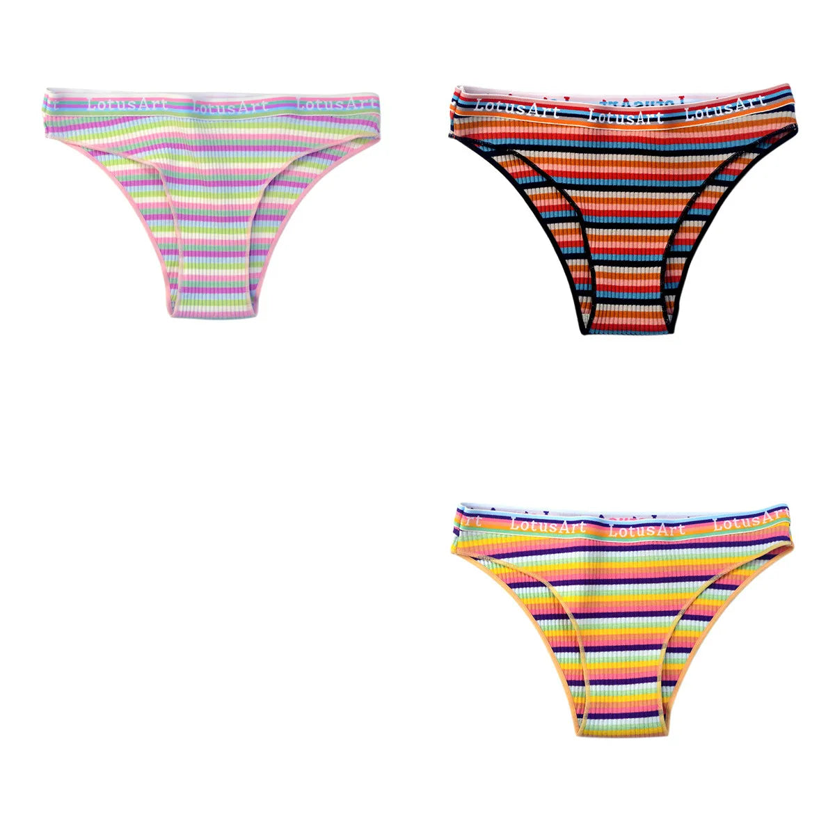3Pcs/Set Cotton Panties For Women Colorful Striped Underwear Low Waist Briefs Breathable Underpants Female Sexy Lingerie M-XXL