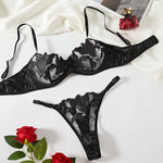Transparent Floral Two Pieces Exquisite Lace Lingerie Set Ultrathin Bra Briefs Set Solid Exotic Lingerie For Ladies 23171A