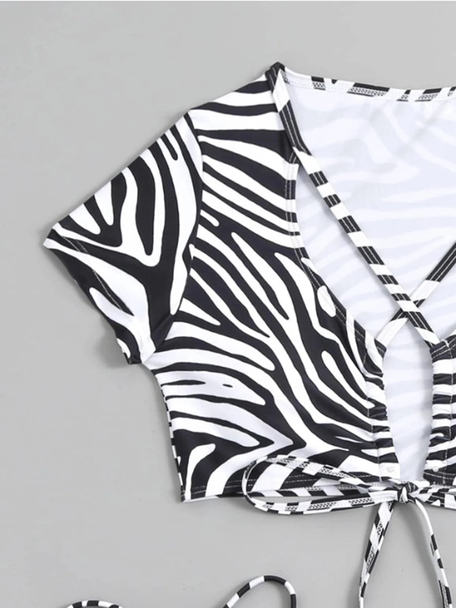 2026 Zebra-stripe Bikinis Women Cross String Swimsuit Swimwear Female Bathers Bathing Swimming Swim Suit Summer Beachwear
